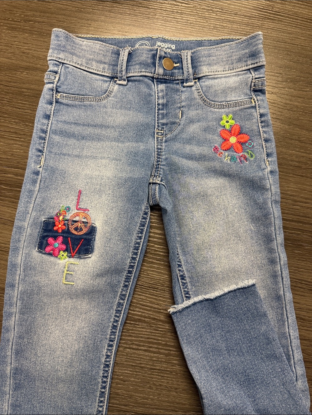 wonder nation Light Blue Floral Embroidered Girls' Jeggings